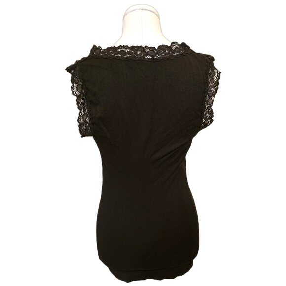 Vintage Y2K Dark Brown Lace Tank Top Stretch Fitted Ruched Bella Swan Layering M - Picture 6 of 9